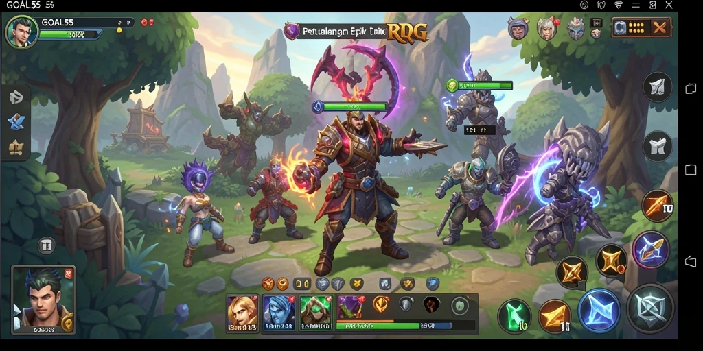 Tampilan gameplay RPG yang mendebarkan di GOAL55, penuh aksi dan petualangan.